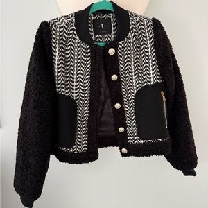 7 For All Mankind Black and Cream Teddy Jacket